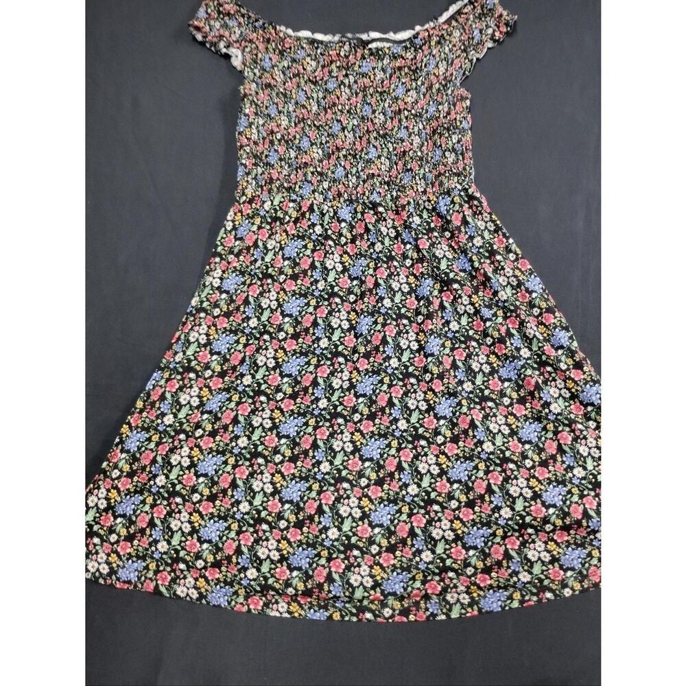 Forever 21 Black Smocked Dress with Pastel Floral Accents